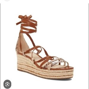 Louise et Cie Women Brown  Leopard Print Strappy Wedge Sandals Size 6.5M/37